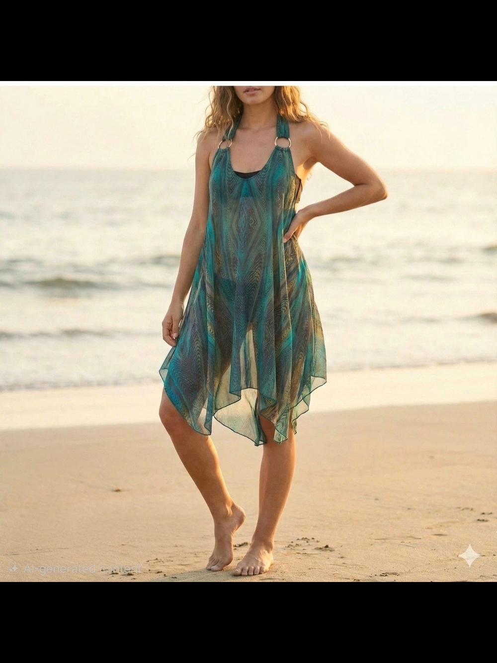 Bellissima Dress Teal Sheer Halter Top Swimwear Cover-Up Beach Summer Dress